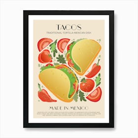 Tacos Print Kitchen Art Kitchen Poster Food Art Mid Century Modern Mexican Food Art Print