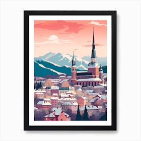 Vintage Winter Travel Illustration Salzburg Austria 3 Art Print