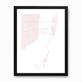 Miami Florida Light Pink Minimal Street Map Art Print