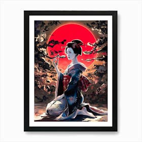 Beautiful Japanese Geisha Woman Art Painting #1 Art Print