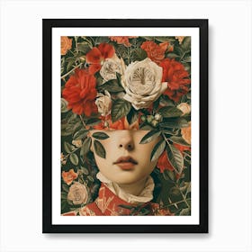 Portrait Of A Woman With Flowers Art Print