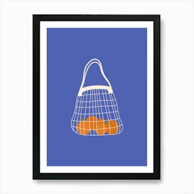 Bag With Oranges Blue Background Art Print