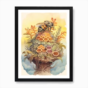 Western Honey Bee Beehive Watercolour Illustration 1 Art Print