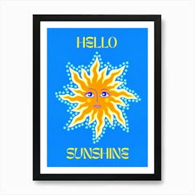 Hello Sunshine Boho Azure Blue Art Print