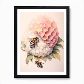 Beehive With Camellia Watercolour Illustration 1 Art Print