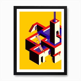 Impossible Architecture Yellow And Red Art Print