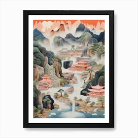 Mountains And Hot Springs Japanese Style Illustration 14 Art Print