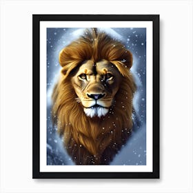 Lion In The Snow Art Print