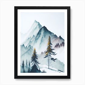 Mountain And Forest In Minimalist Watercolor Vertical Composition 368 Art Print