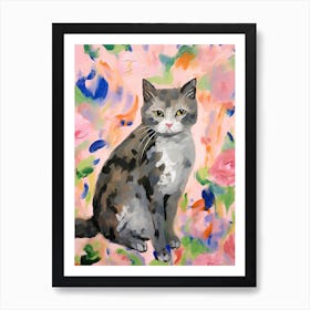 A Scottish Fold Blue Cat Painting, Impressionist Painting 8 Art Print