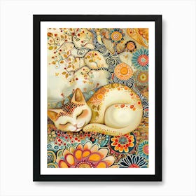 Cat Sleeping In A Tree Art Print