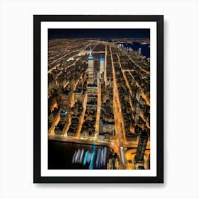 Aerial View Of New York City At Night 1 Art Print