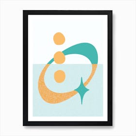 Mid Century Atomic Abstract Aqua Teal Orange Art Print