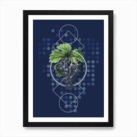 Vintage Grape Vine Botanical with Geometric Line Motif and Dot Pattern n.0091 Art Print