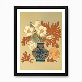 Vase With Flowers Woodcut 3 Art Print