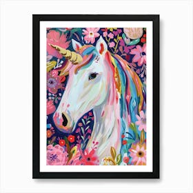 Floral Unicorn In The Meadow Floral Fauvism Inspired 2 Art Print