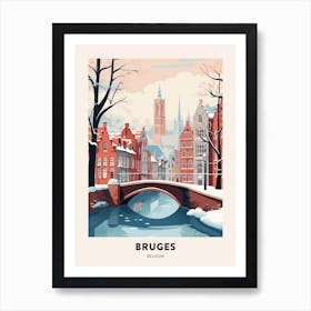 Vintage Winter Travel Poster Bruges Belgium 7 Art Print
