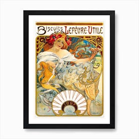 Vintage French Biscuit Advertisement, Mucha Art Print