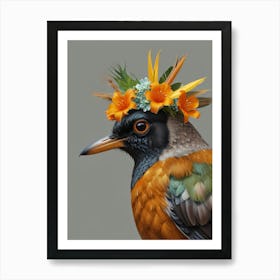 BirdRobin With Flower Crown Art Print