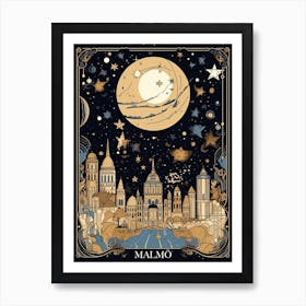 Malmö, Sweden, Tarot Card Travel  Line Art 2 Art Print