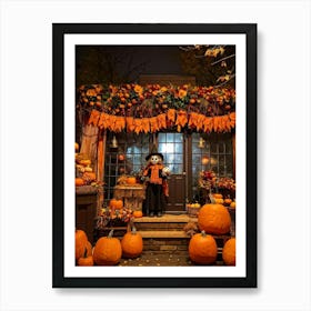 Autumn Decor Layout Integrates Thanksgiving And Halloween Themes Spooky Pumpkins Nestled Between C 2 1 Art Print