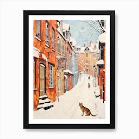 Cat In The Streets Of Quebec City   Canada With Sow 1 Art Print