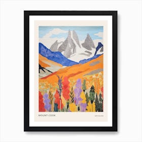 Mount Cook New Zealand 2 Colourful Mountain Illustration Poster Art Print