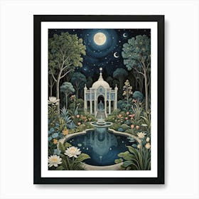 Midnight Garden Fountain Art Print