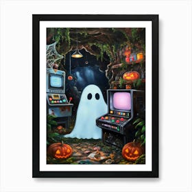 Ghost Plays Arcade Game Machine Art Print