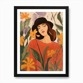 Woman With Autumnal Flowers Lobelia Art Print