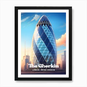 The Gherkin London United Kingdom Skyscraper Travel Illustration Art Print