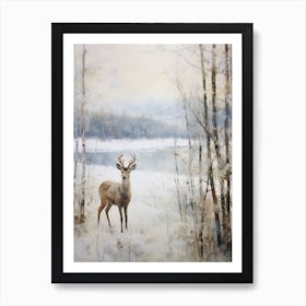 Vintage Winter Animal Painting Deer 2 Art Print