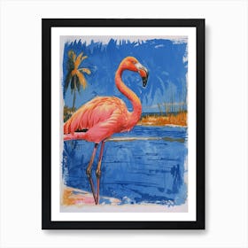 Greater Flamingo Salt Pans And Lagoons Tropical Illustration 5 Art Print