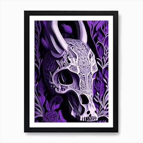 Animal Skull 2 Purple Linocut Art Print