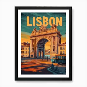 Aihrgdesign A Retro Travel Poster For Lisbon 2 Art Print