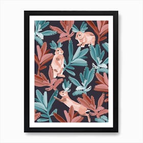 Rabbits In The Succulent Jungle Art Print