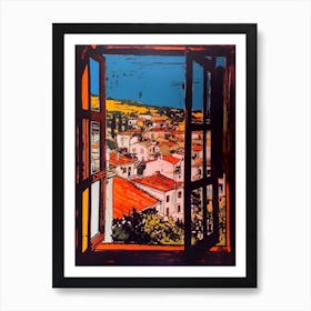 Window View Of Athens Greece In The Style Of Pop Art 1 Art Print