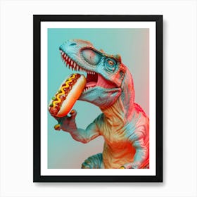 Pastel Toy Dinosaur Eating A Hot Dog Art Print