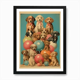 Collection Of Vintage Dogs And  Ballons Kitsch 4 Art Print