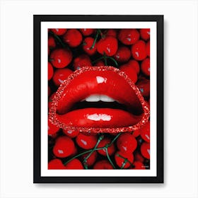 Cherry Kiss Glittery Collage Red Art Print