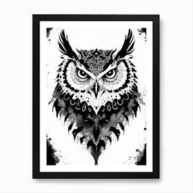 Owl Black And White Ink Blot 1 Art Print