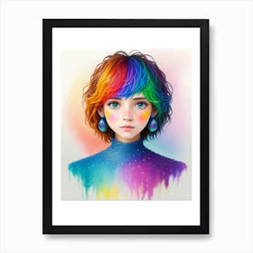 Visual Girl With Rainbow Hair, Authentic piece Art Print