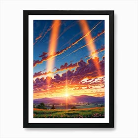 Sunset Over A Field 1 Art Print