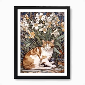 Daisies With A Cat 3 Art Nouveau Style Art Print