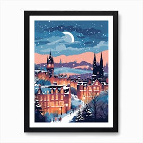 Winter Travel Night Illustration Edinburgh Scotland 4 Art Print