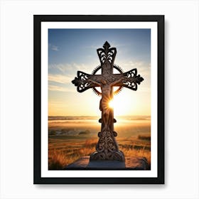 An Intricately Carved Wooden Cross Representing Faith Its Silhouette Beautifully Etched Against Thi (6) 1 Art Print