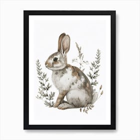 English Spot Blockprint Rabbit Illustration 7 Art Print