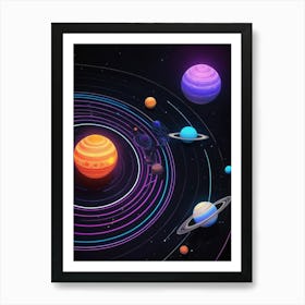 Default Neon Black Light Sgraffito Solar System 3d Illustratio 0 (3) Art Print