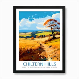 Chilterns Aonb Print English Countryside Art Chilterns Landscape Poster Uk Nature Reserve Wall Decor Hiking Trails Illustration British 2 Art Print