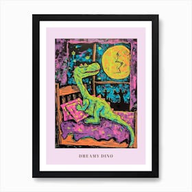 Dinosaur Snoozing In Bed At Night Abstract Illustration 2 Poster Art Print